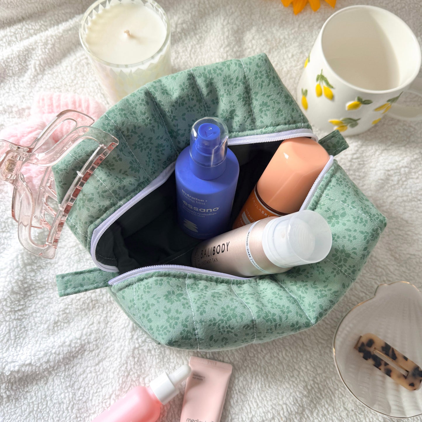 Quilted Makeup Bag | Moss